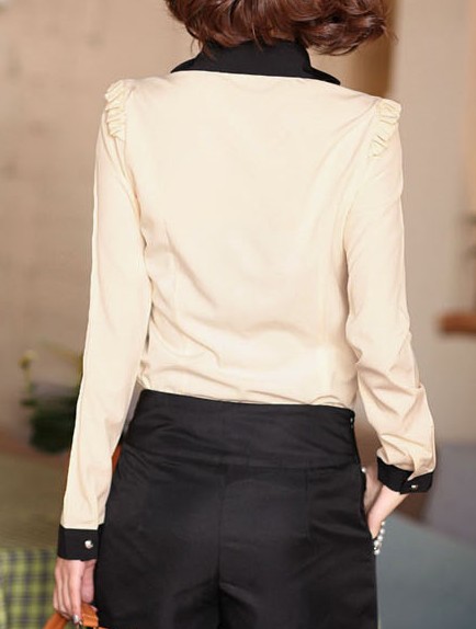 Women blouses faint yellow with black collar - Click Image to Close